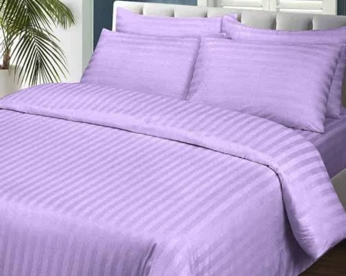 Cotton Striped Hotel Double Bed Sheets, Technics : Machine Made
