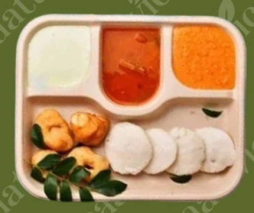 Plain Sugarcane Bagase 4 Compartment Bagasse Tray, Packaging Type : Plastic Packet
