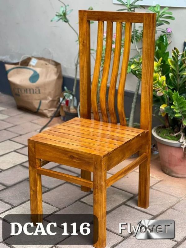 Flyover Plain Polished Teak Wood Dining Chair, Color : Brown