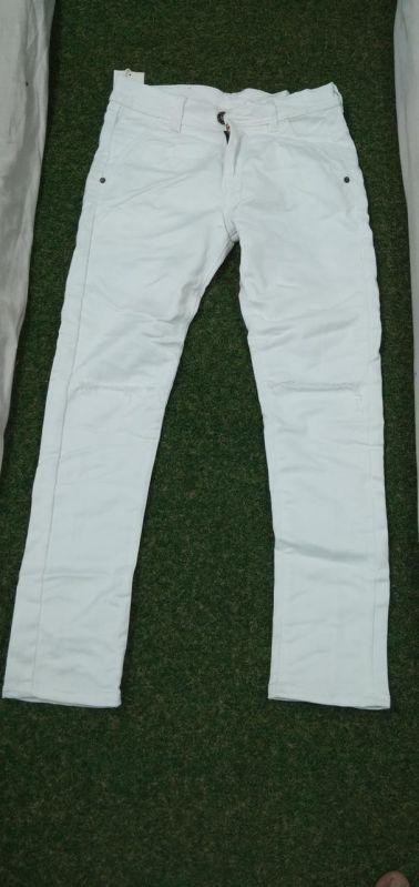 Poly Cotton White Jeans, Length : 39+