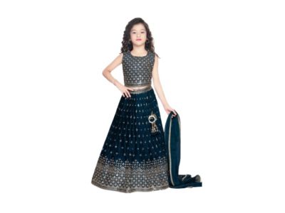 Printed Peacock Blue Choli Dress, Sleeves Style : Sleeveless