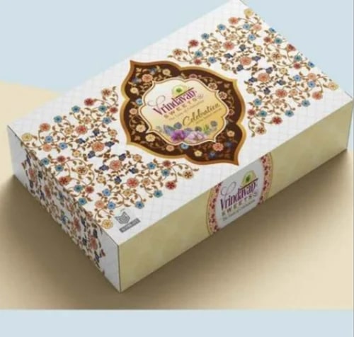 Printed Corrugated Paper Vrindavan Sweets Packaging Box, Shape : Rectangular