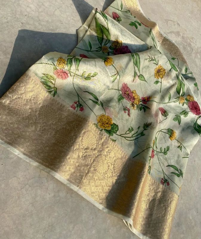 Banarsi Tissue Soft Silk Printed Saree, Packaging Size : 4 Pieces