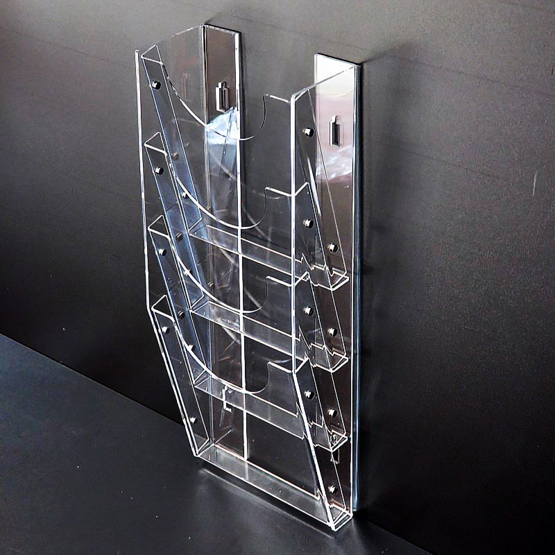 Polished Acrylic multi pocket brochure holder, Shape : Rectangular