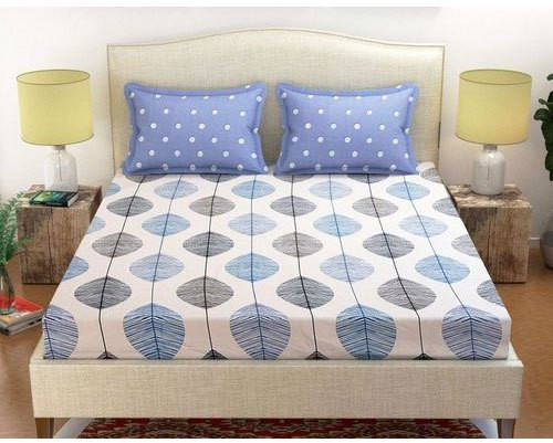 Cotton Printed Bed Sheet, Color : Blue, White