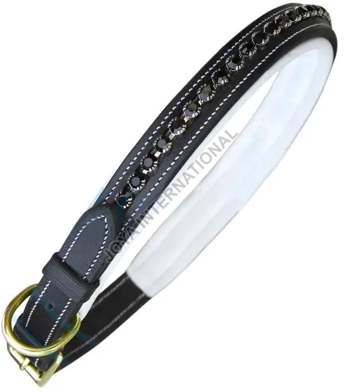 Joya International Leather Black Bling Dog Collar, Buckle Material : Metal