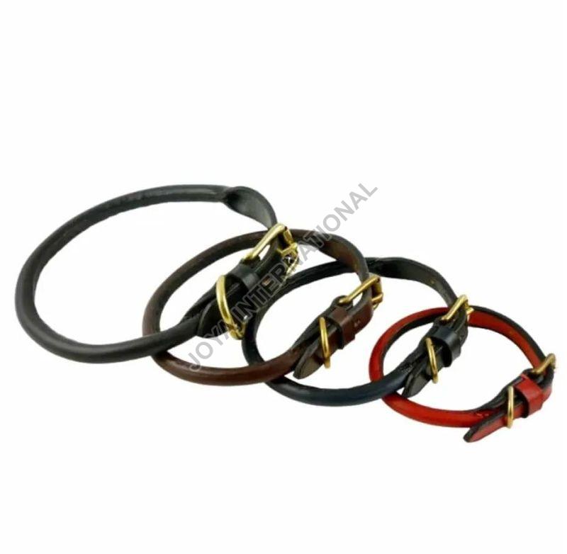 Buckled Rolled Leather Dog Collar, Buckle Material : Brass