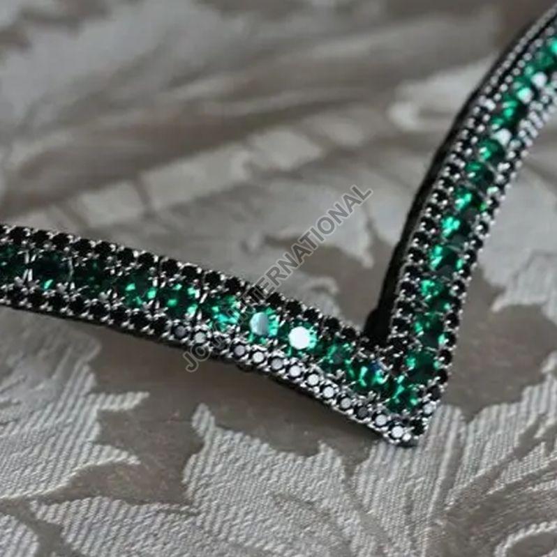 Green Crystal Leather Browband for Horse