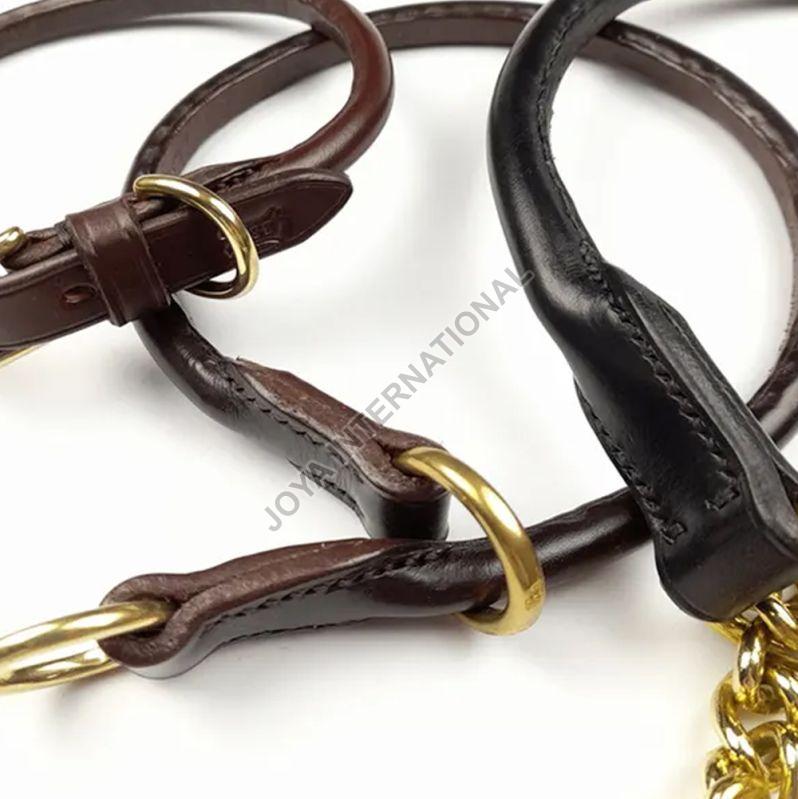 Rolled Leather Slip Dog Collar, Buckle Material : Brass