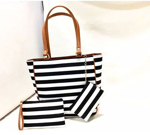Striped Fancy Tote Bag, Closure Type : Zipper