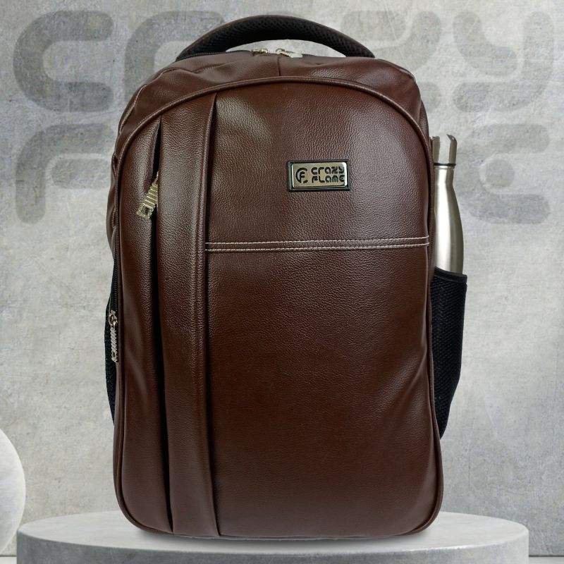 Plain Leather Backpack Bag for Office Use