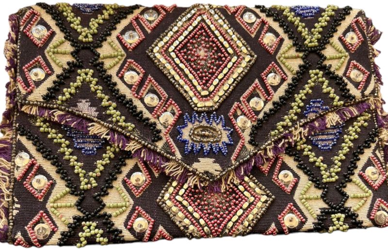 multicolour beaded clutch bag