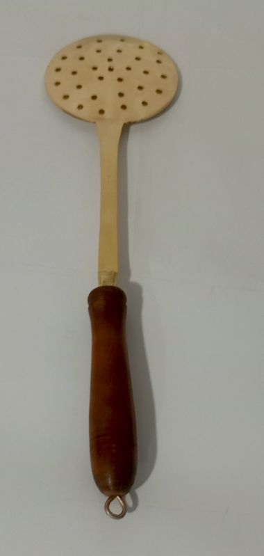 Brass Gold Rice Spoon With Wooden Handle