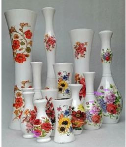Printed Polished Wooden Flower Pots, Color : White (Base)