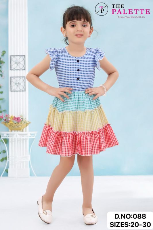 Checked Cotton Girls Multicolor Check Frock