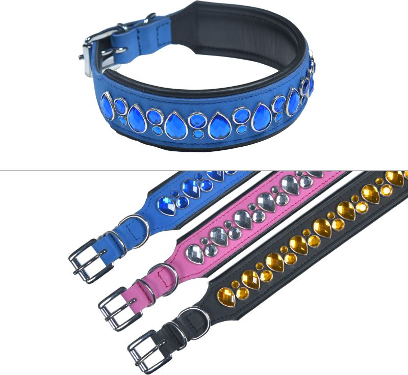 Leather Round Gems dog training collars, Buckle Material : Stainless Steel