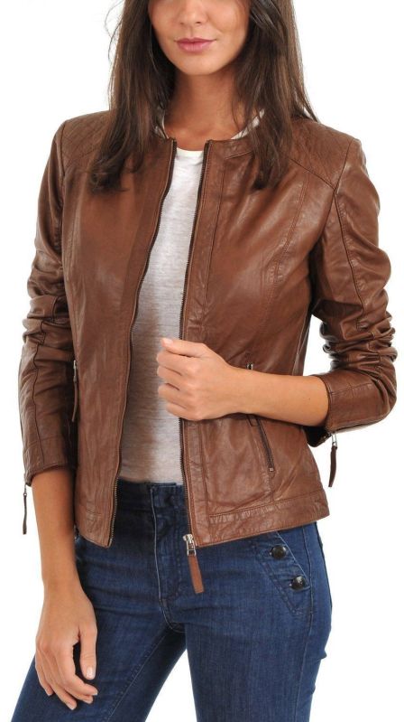 Plain Ladies Leather Jacket, Sleeve Type : Full Sleeves