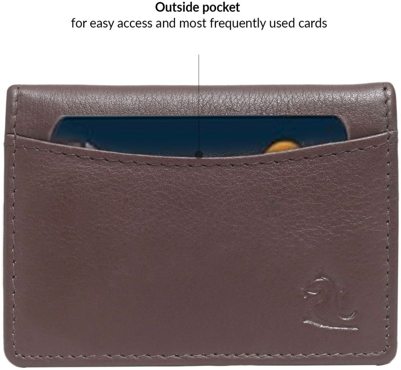 KARA Tan Leather Credit Card Holder -Unisex Pocket Safe ID Bi Fold Card Case Cover For Men and Women