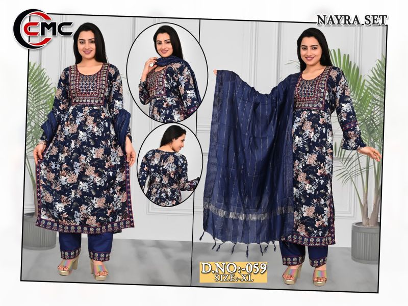 Printed Straight Rayon Foil Print Nyra Cut 3 Pcs Set