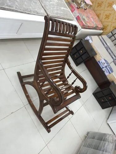 Furniture Redefined Plain Polished Teak Wood Rocking Chair for Home, Hotel