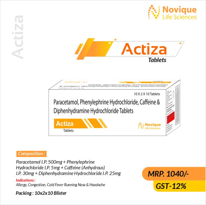 Paracetamol, Phenylephrine Hydrochloride, Caffeine & Diphenhydramine Hydrochloride Tablets