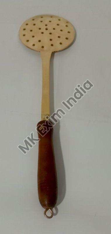 Brass Gold Rice Spoon With Wooden Handle