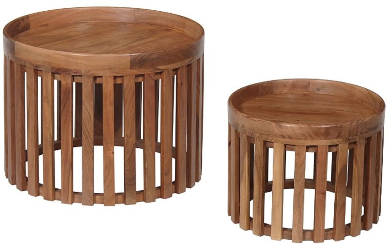 Round Wooden Coffee Table Set Of 2