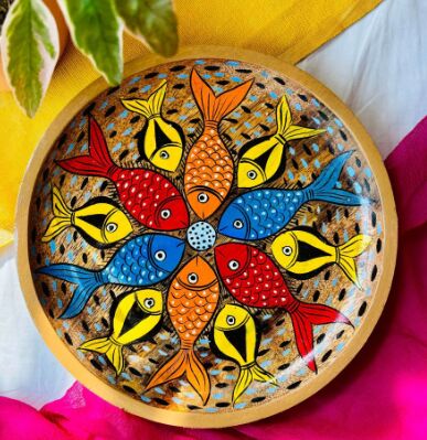 Multicolor Printed Round Wooden Tray