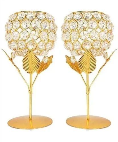 Golden Iron Crystal Candle Holder