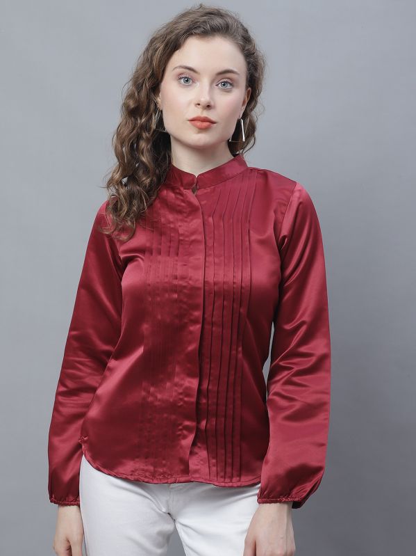 Ladies Satin Front Pleated Top