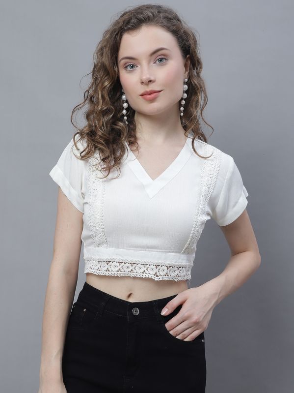 Ladies White Lace Cotton Crop Top