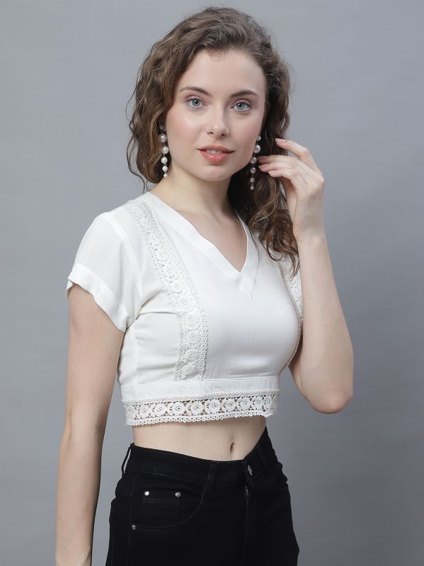 Ladies White Lace Cotton Crop Top