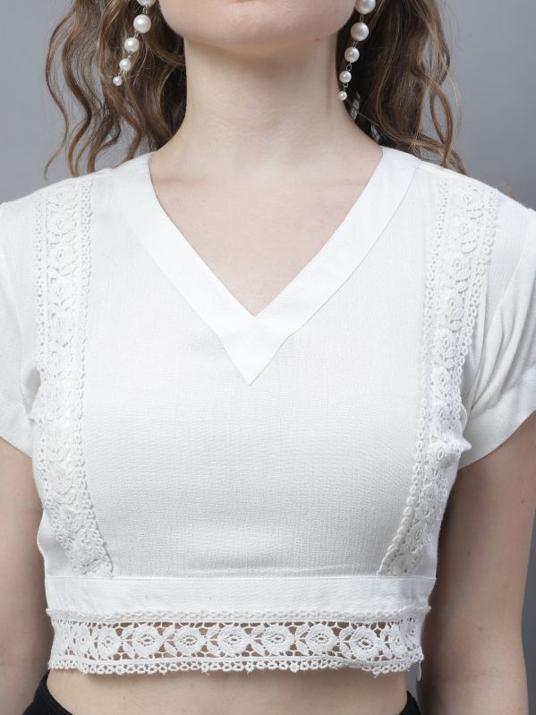 Ladies White Lace Cotton Crop Top