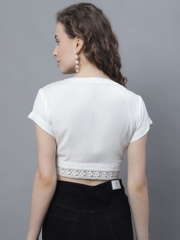 Ladies White Lace Cotton Crop Top