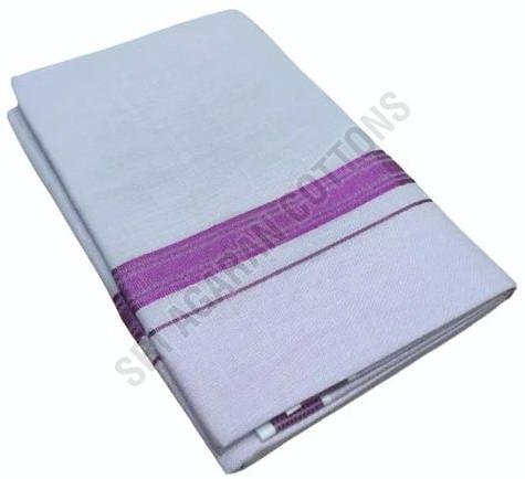 Mens Tissue Purple Border Cotton Dhoti