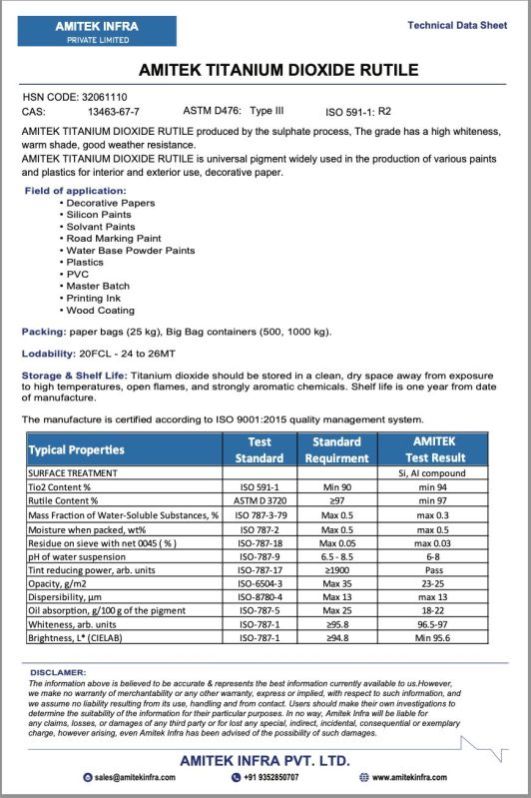 Titanium Dioxide Rutile for road marking paint