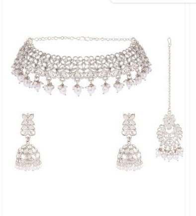 White Rhodium Plated Designer Choker Necklace Set