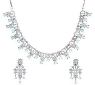 White Rhodium Plated Turquoise Necklace Set