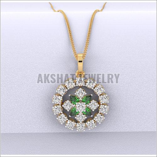 Pear Emerald Round Gold Pendant