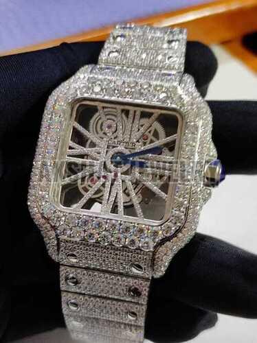 Round Fully Iced Out Moissanite Diamond Watch