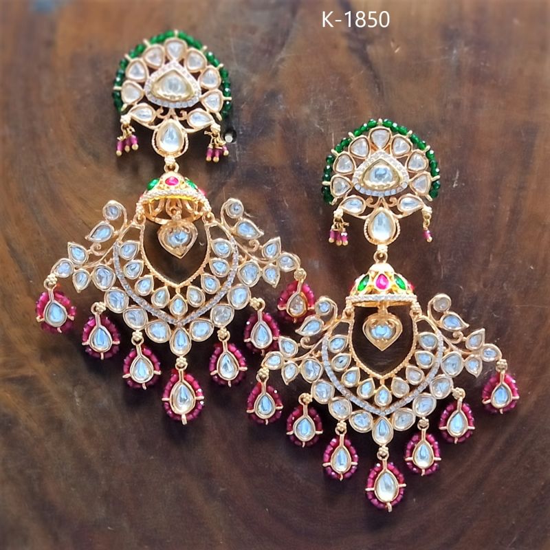 Golden And Red Designer Kundan Earrings