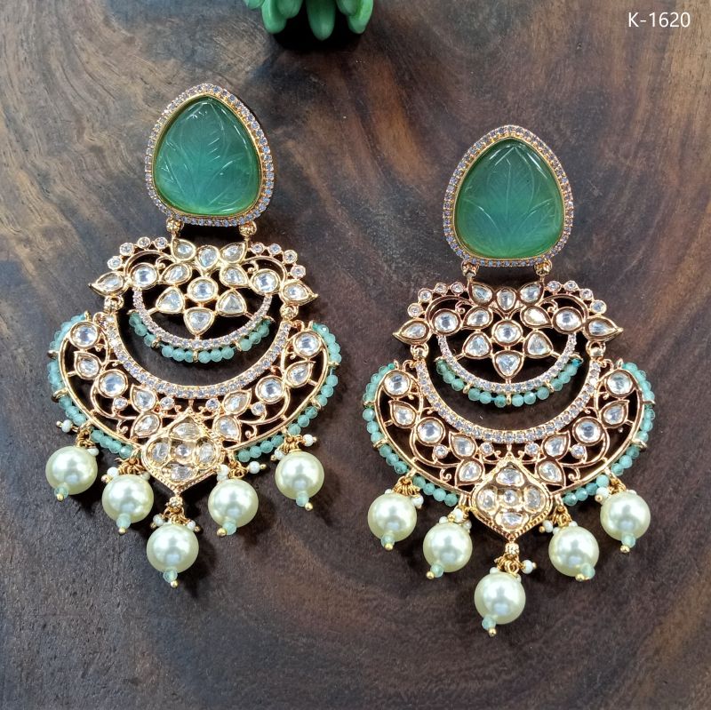 Golden And Red Designer Kundan Earrings