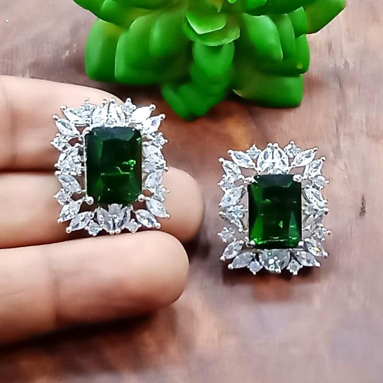 Hanging Green White American Diamond Earrings