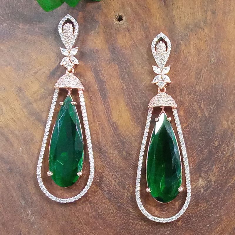 Hanging Green White American Diamond Earrings