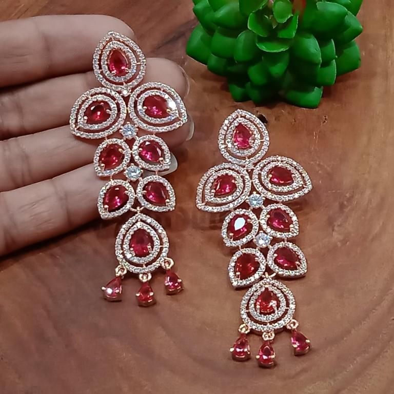 Red American Diamond Earrings