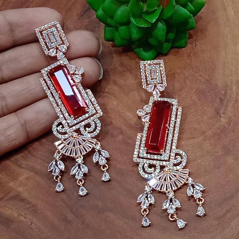 Red American Diamond Earrings