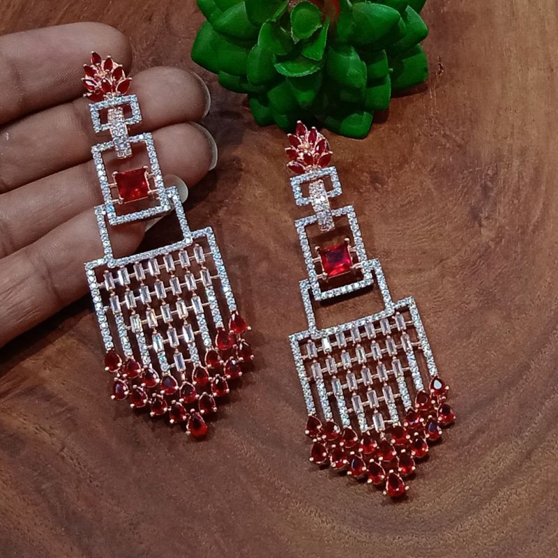 Red American Diamond Earrings