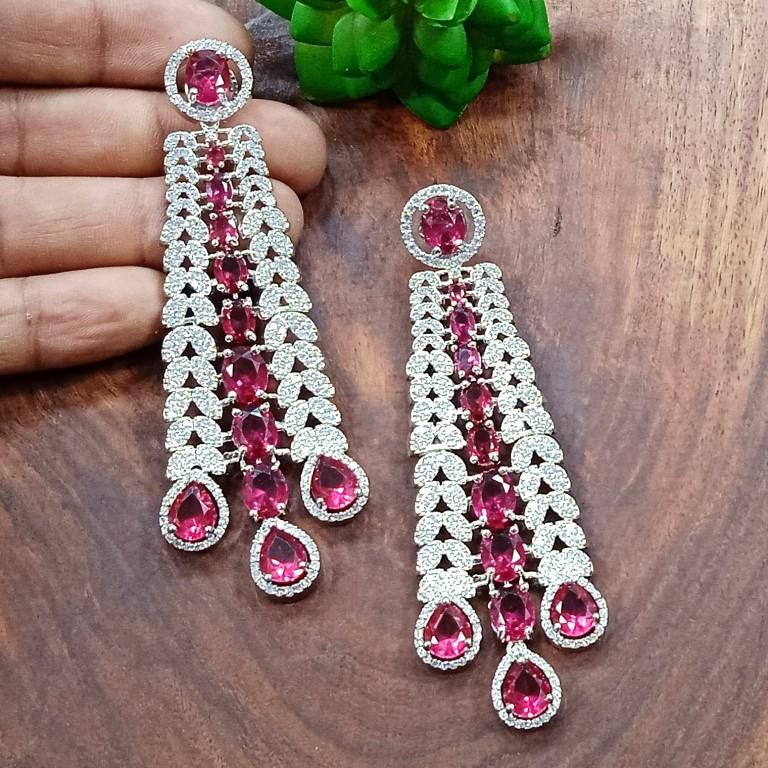 Red American Diamond Earrings