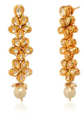 Golden Kundan Dangler Woman Earrings