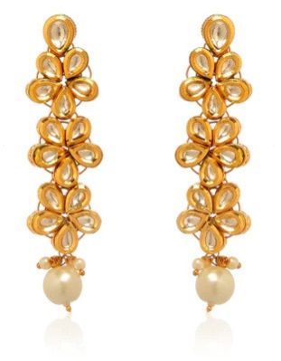 Golden Kundan Dangler Woman Earrings